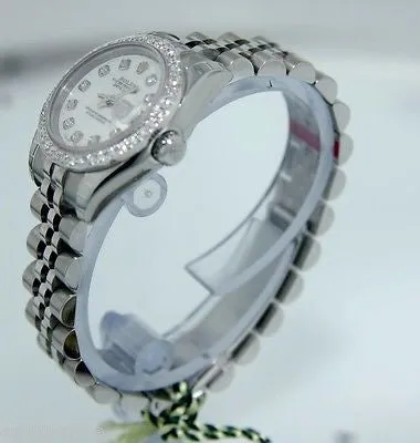 ROLEX LADIES STEEL DATEJUST MOTHER OF PEARL DIAMOND DIAL & BEZEL MODEL 179160