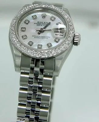ROLEX LADIES STEEL DATEJUST MOTHER OF PEARL DIAMOND DIAL & BEZEL MODEL 179160