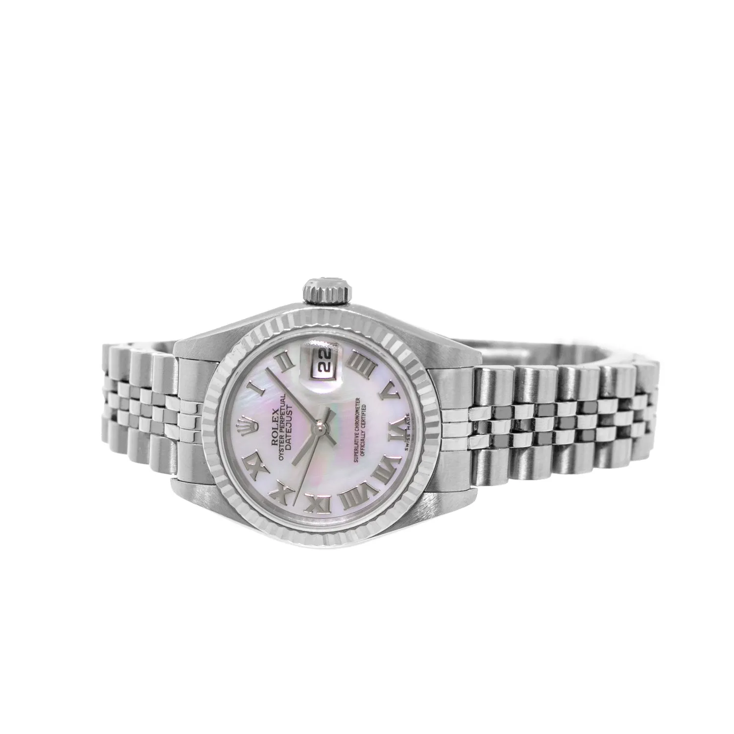 Rolex Lady-Datejust 26mm Stainless Steel Mother of Pearl Roman Dial Fluted Bezel 79174
