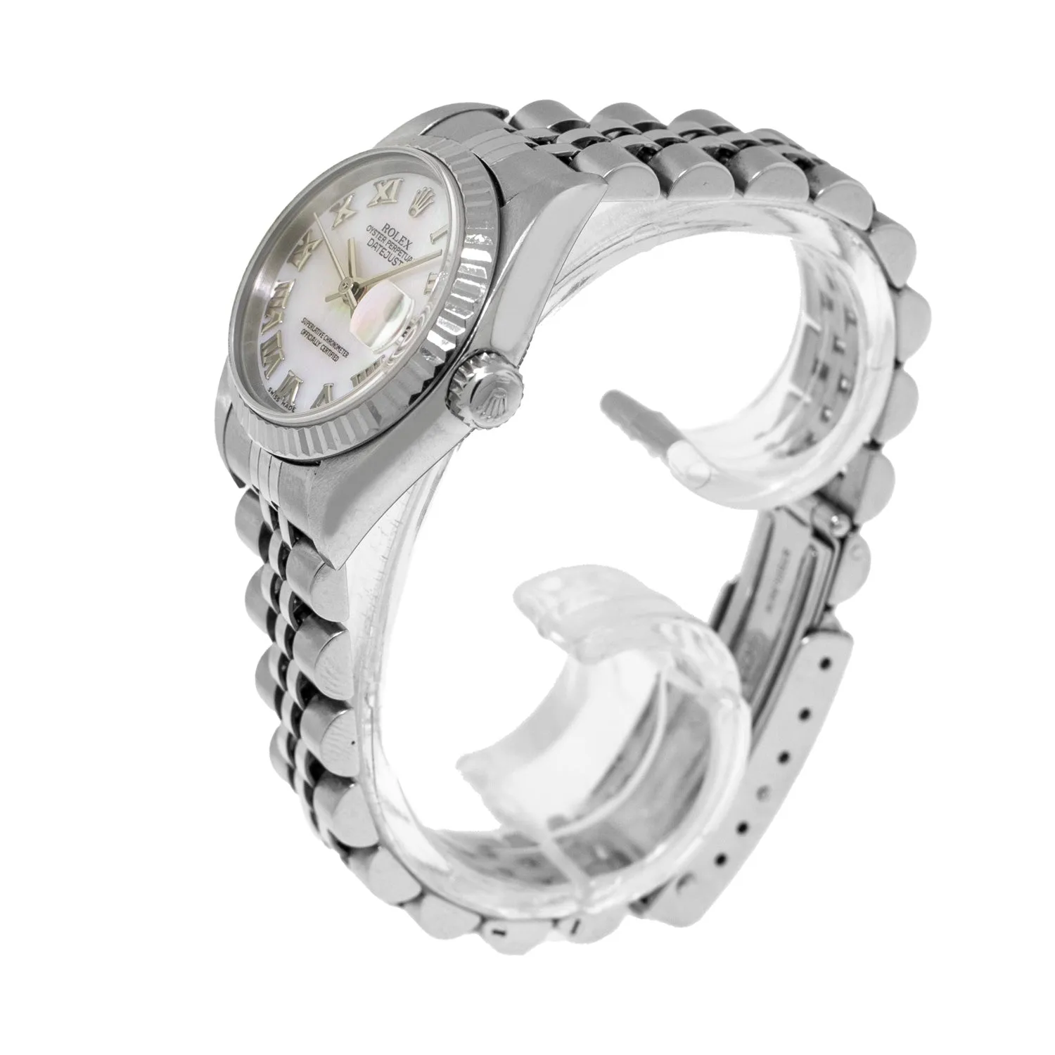 Rolex Lady-Datejust 26mm Stainless Steel Mother of Pearl Roman Dial Fluted Bezel 79174