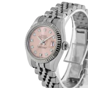 Rolex Lady-Datejust 26mm White Gold & Steel Pink Diamond Dial & Fluted Bezel 179174