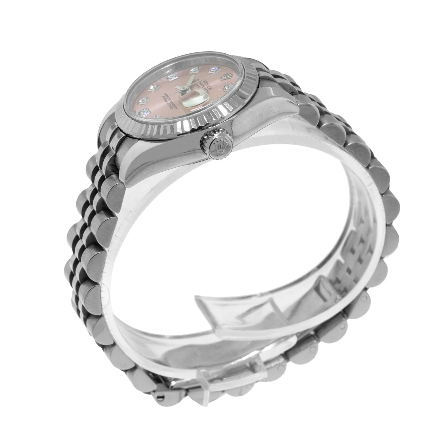 Rolex Lady-Datejust 26mm White Gold & Steel Pink Diamond Dial & Fluted Bezel 179174