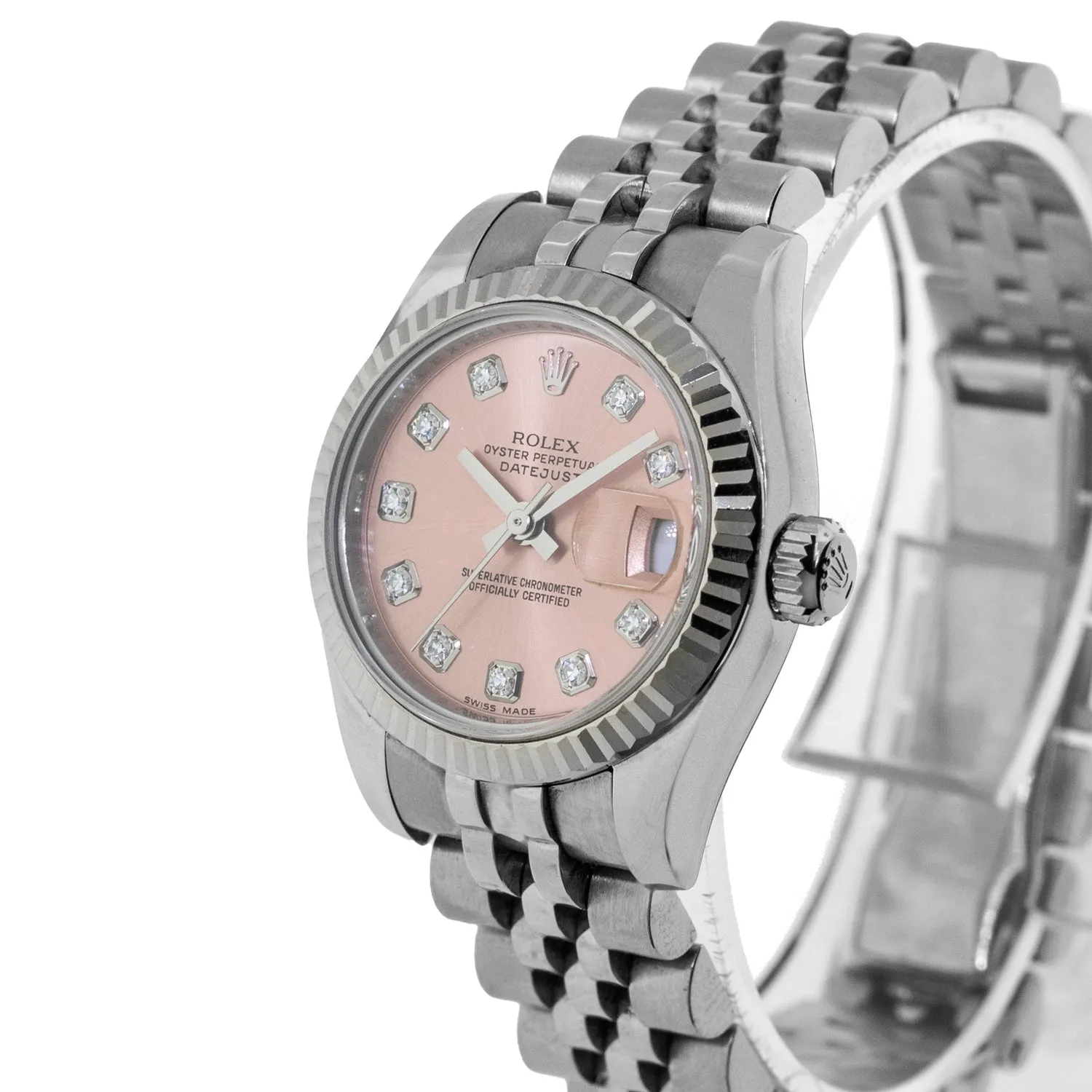 Rolex Lady-Datejust 26mm White Gold & Steel Pink Diamond Dial & Fluted Bezel 179174