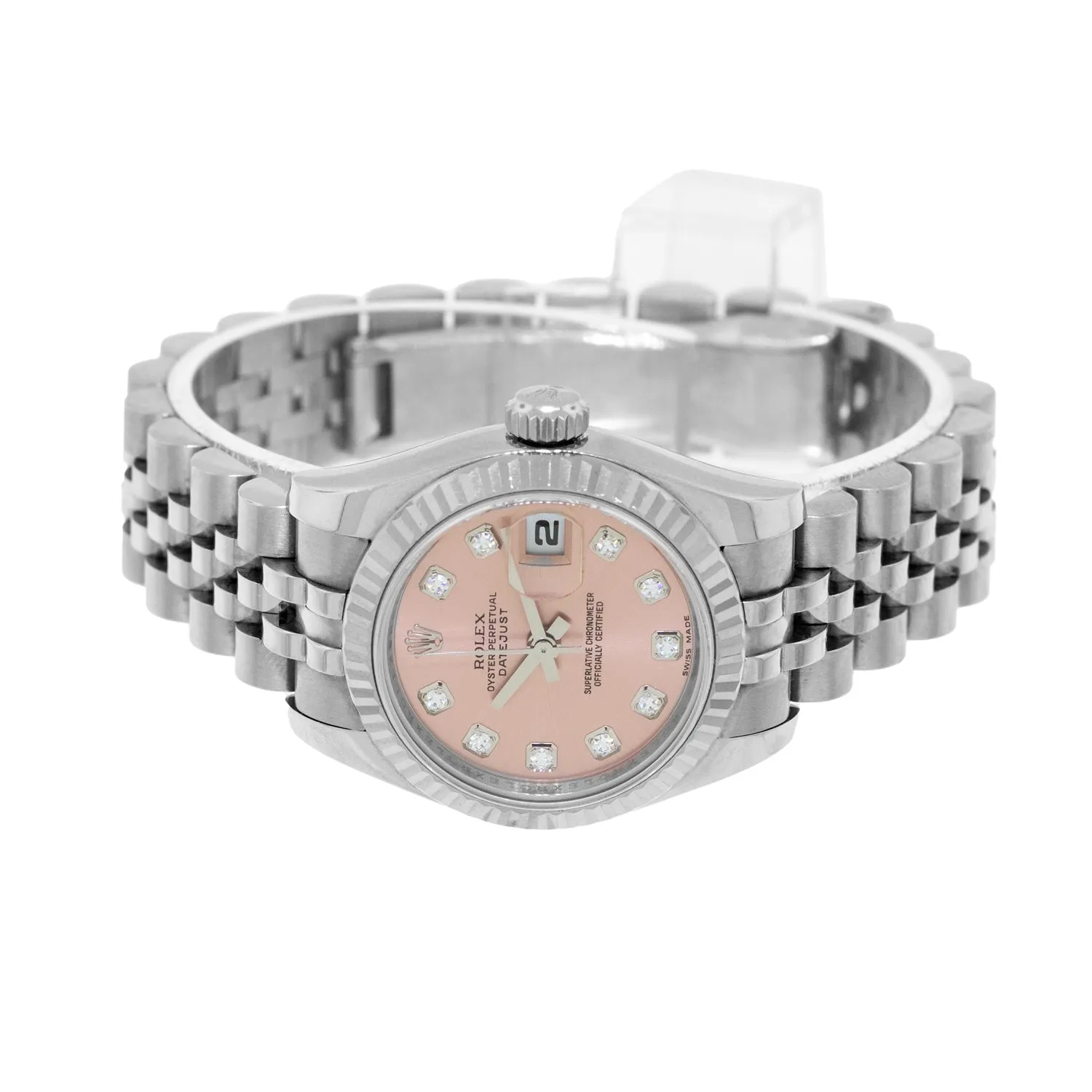 Rolex Lady-Datejust 26mm White Gold & Steel Pink Diamond Dial & Fluted Bezel 179174