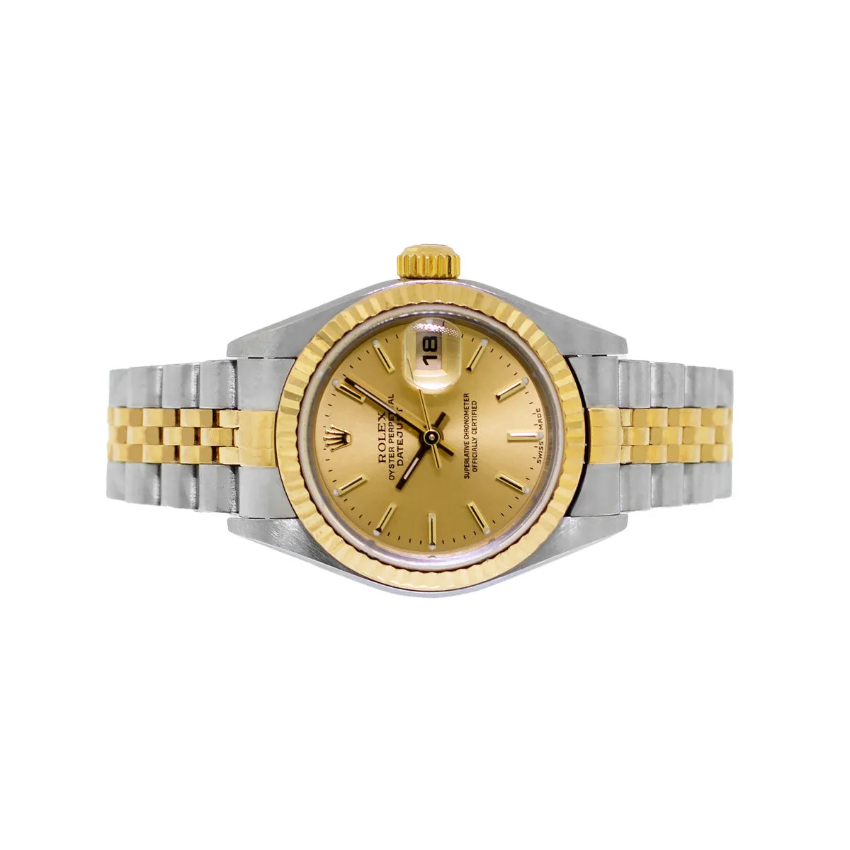 Rolex Lady-Datejust 26mm Yellow Gold & Steel Champagne Index Dial, Fluted Bezel 79173