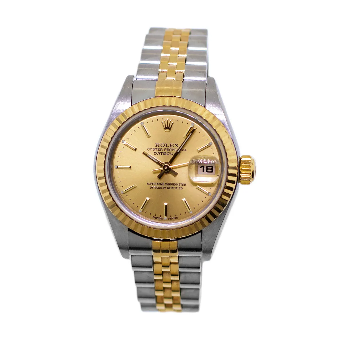 Rolex Lady-Datejust 26mm Yellow Gold & Steel Champagne Index Dial, Fluted Bezel 79173