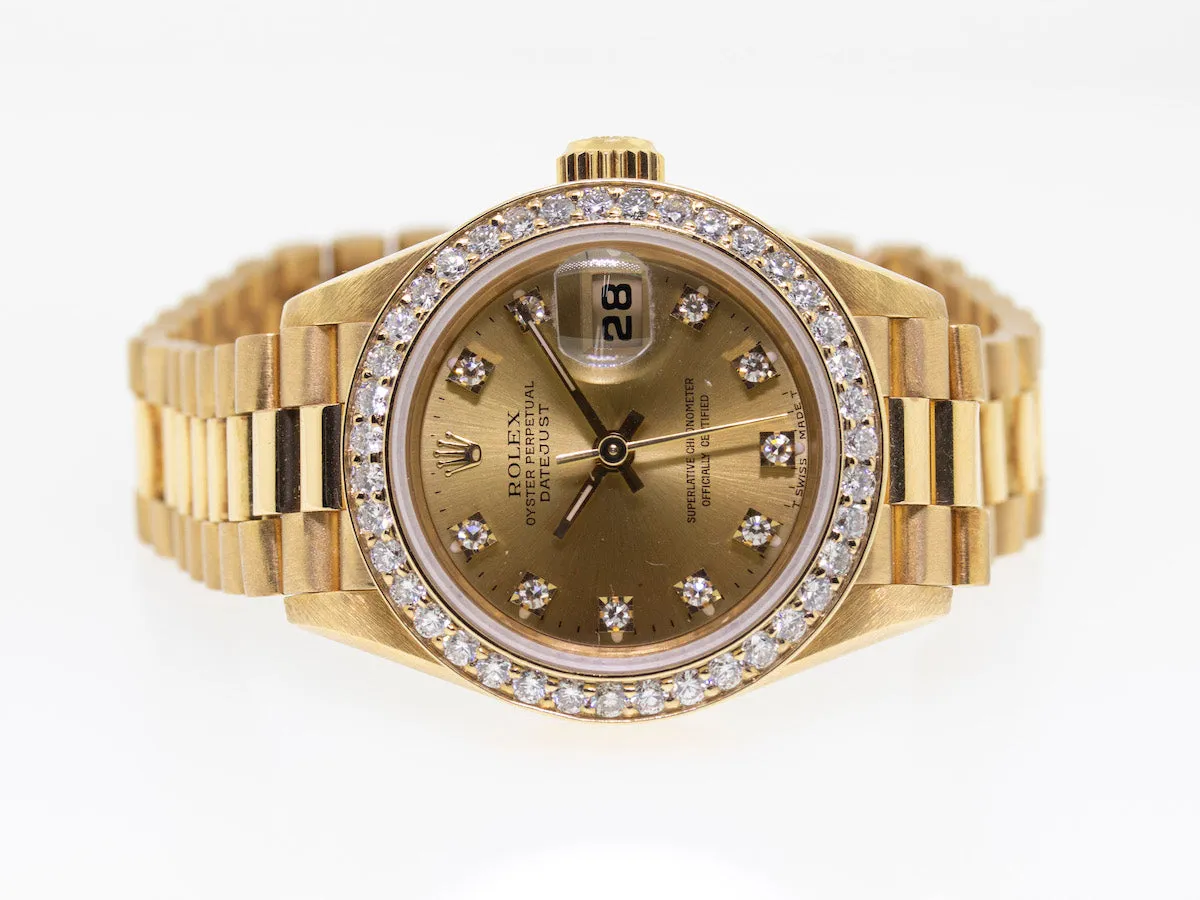 Rolex Lady-Datejust 26mm Yellow Gold Champagne Diamond Dial And Bezel 69178