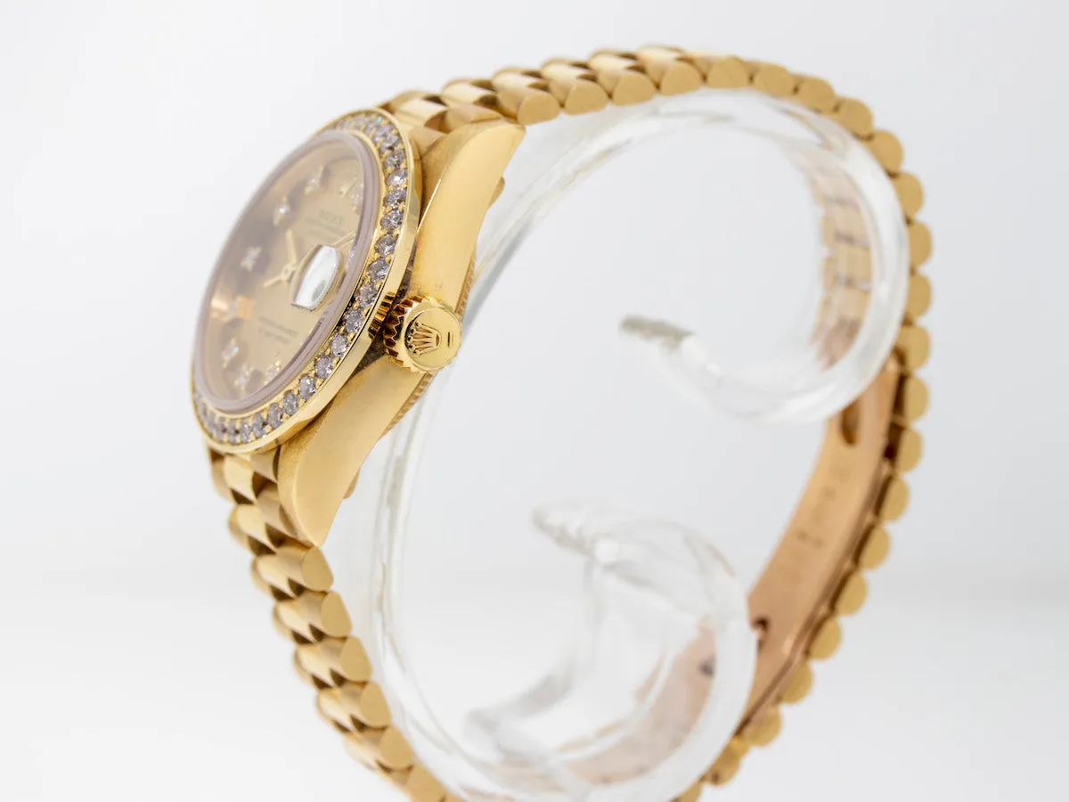 Rolex Lady-Datejust 26mm Yellow Gold Champagne Diamond Dial And Bezel 69178