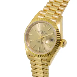 Rolex Lady-Datejust 26mm Yellow Gold Champagne Index Dial And Fluted Bezel 69178