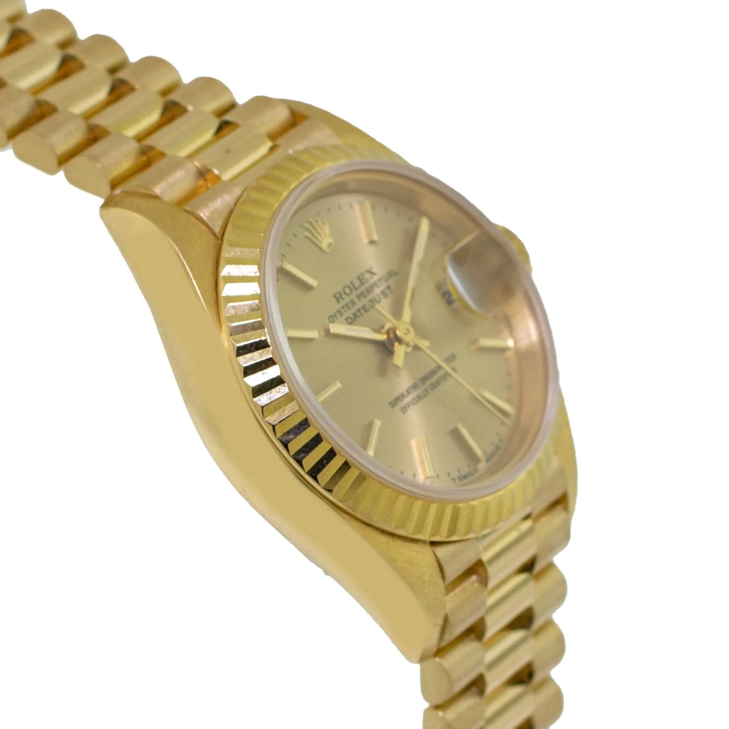 Rolex Lady-Datejust 26mm Yellow Gold Champagne Index Dial And Fluted Bezel 69178