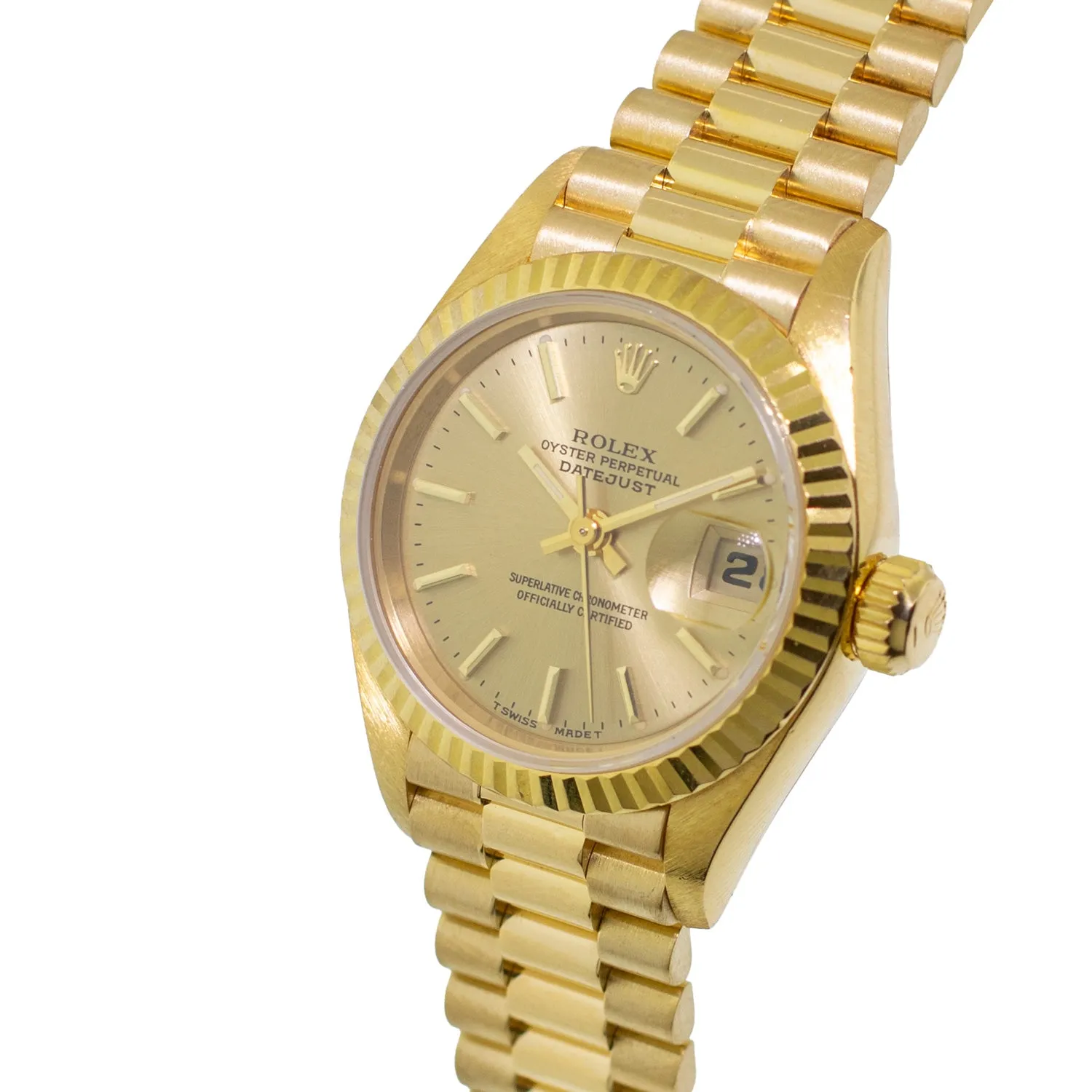 Rolex Lady-Datejust 26mm Yellow Gold Champagne Index Dial And Fluted Bezel 69178