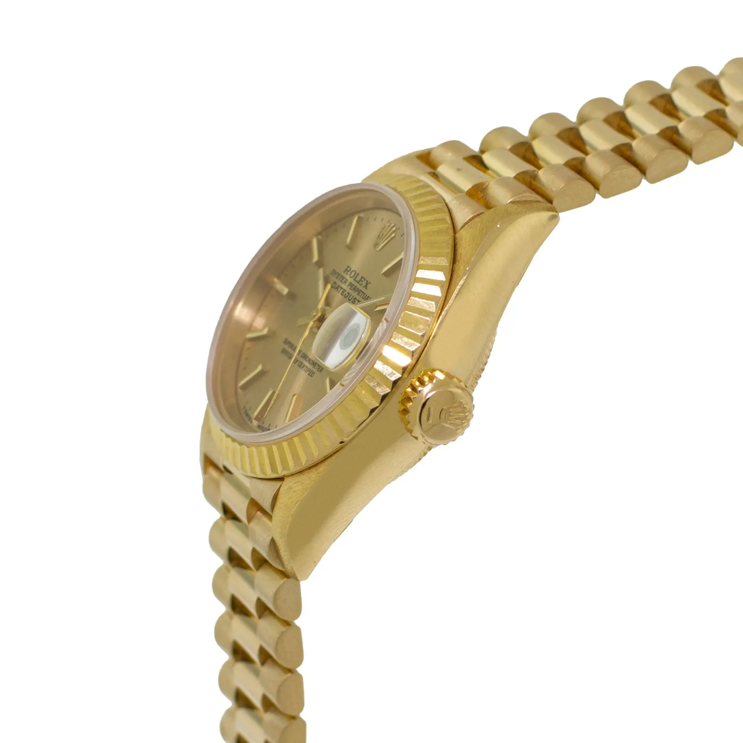 Rolex Lady-Datejust 26mm Yellow Gold Champagne Index Dial And Fluted Bezel 69178
