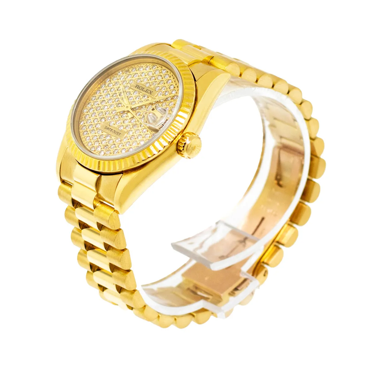 Rolex Lady-Datejust 31mm Yellow Gold Diamond Dial & Fluted Bezel 68278