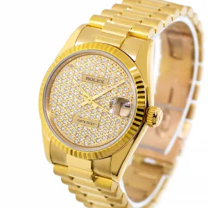 Rolex Lady-Datejust 31mm Yellow Gold Diamond Dial & Fluted Bezel 68278