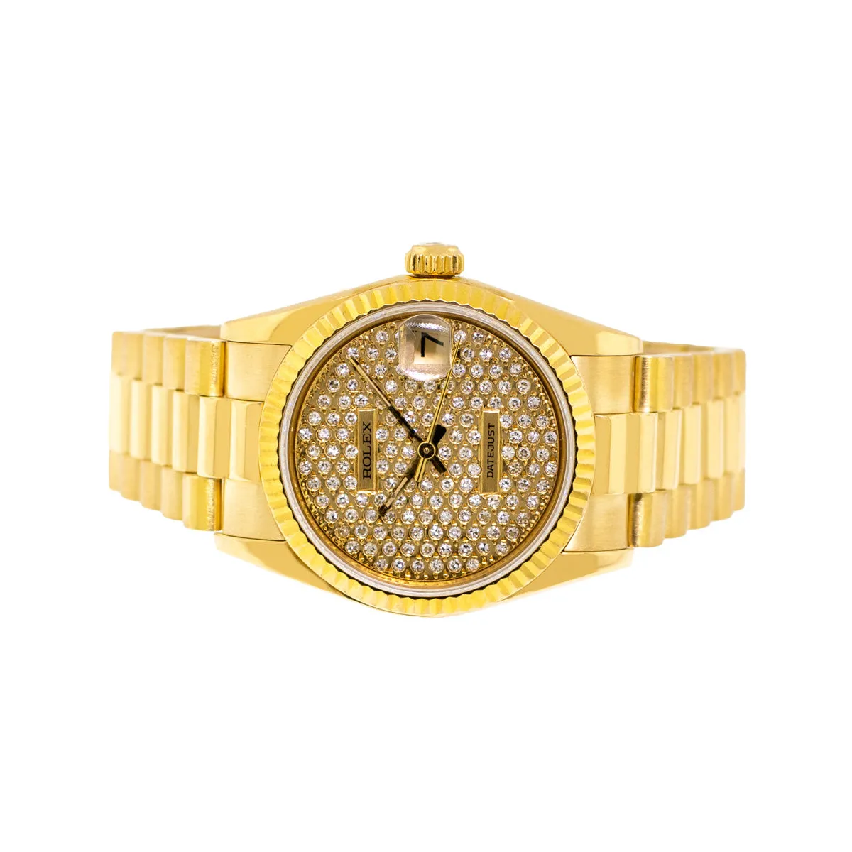 Rolex Lady-Datejust 31mm Yellow Gold Diamond Dial & Fluted Bezel 68278
