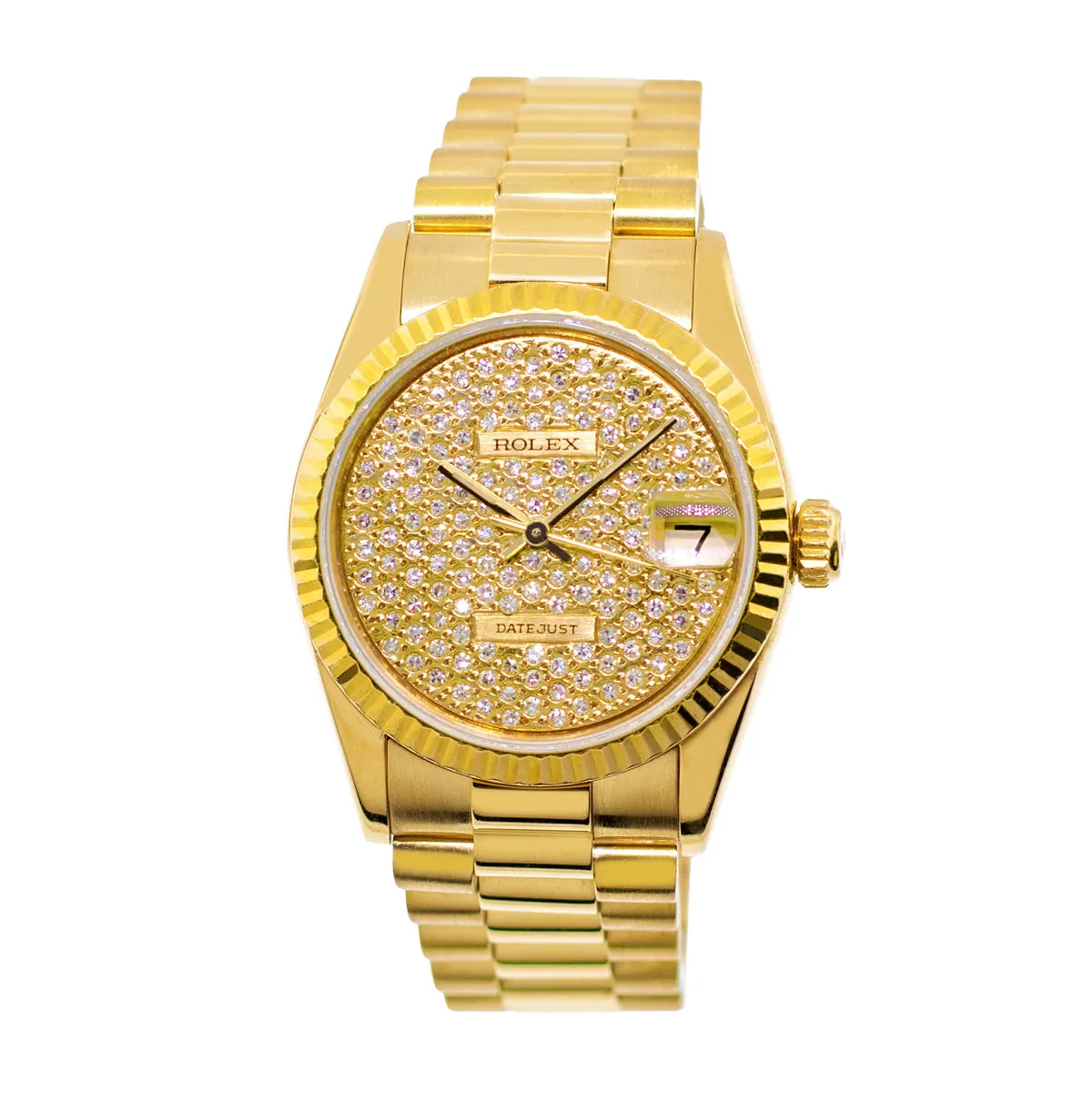 Rolex Lady-Datejust 31mm Yellow Gold Diamond Dial & Fluted Bezel 68278