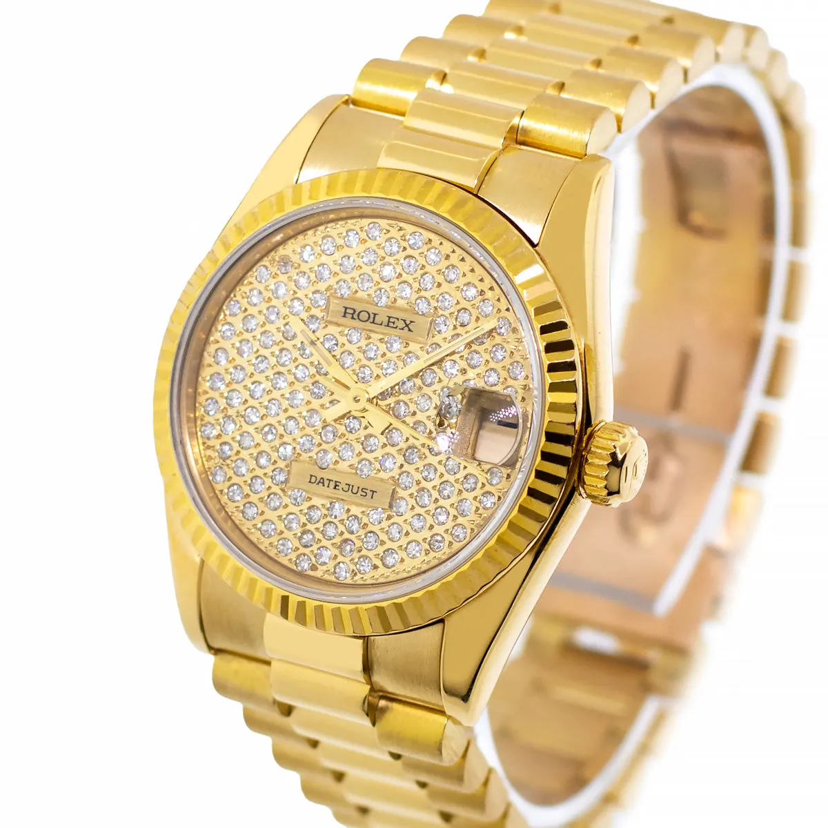 Rolex Lady-Datejust 31mm Yellow Gold Diamond Dial & Fluted Bezel 68278