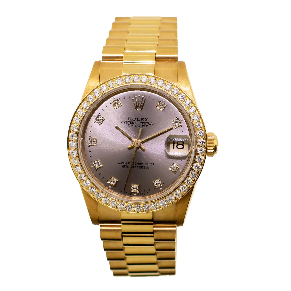 Rolex Lady-Datejust 31mm Yellow Gold Rhodium Diamond Dial & Bezel 68278