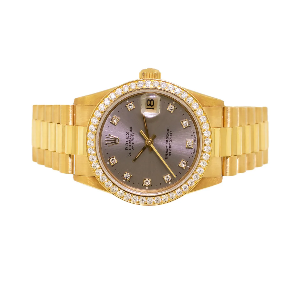 Rolex Lady-Datejust 31mm Yellow Gold Rhodium Diamond Dial & Bezel 68278