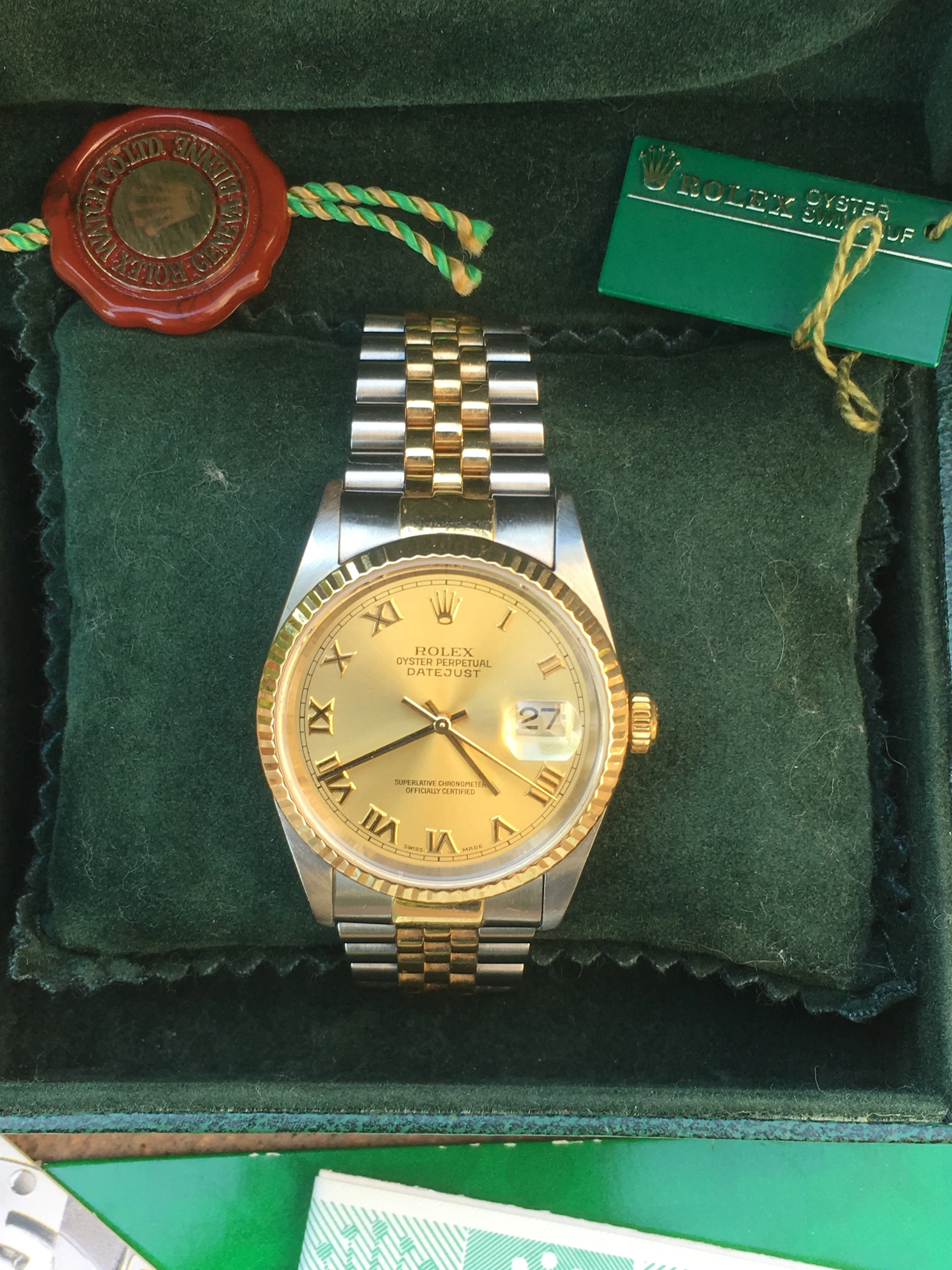 ROLEX MEN LADIES 16233 DATEJUST 18k GOLD STEEL JUBILEE BAND BOX