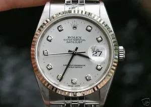 ROLEX MENS DATEJUST SILVER DIAMOND DIAL 16234 BOX