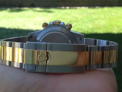ROLEX MENS DAYTONA 116523 18k GOLD & STEEL Factory Diamond Dial BEZEL ENGRAVED
