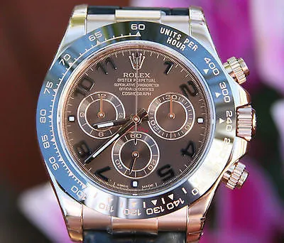 ROLEX MENS DAYTONA 18K ROSE GOLD CHOCOLATE DIAL CERAMIC BEZEL 116515 UNWORN