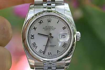 ROLEX MENS LADIES 36mm DATEJUST WATCH STAINLESS STEEL 116200 UNWORN ROMAN SILVER
