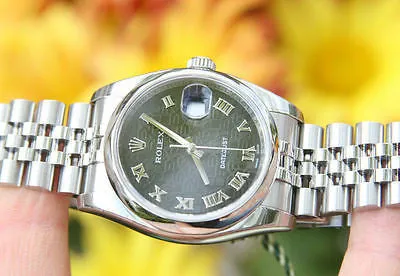 ROLEX MENS LADIES 36mm STAINLESS STEEL DATEJUST BLACK JUBILEE 116200
