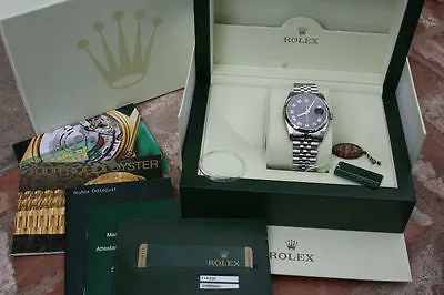 ROLEX MENS LADIES 36mm STAINLESS STEEL DATEJUST BLACK JUBILEE 116200