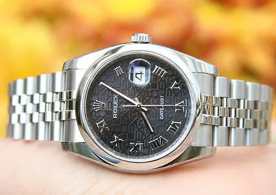 ROLEX MENS LADIES 36mm STAINLESS STEEL DATEJUST BLACK JUBILEE 116200