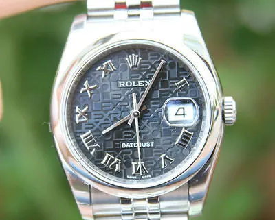 ROLEX MENS LADIES 36mm STAINLESS STEEL DATEJUST BLACK JUBILEE 116200