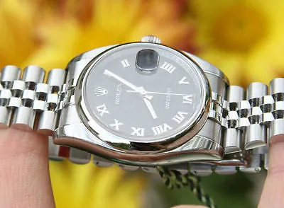 ROLEX MENS LADIES 36mm STAINLESS STEEL DATEJUST BLACK JUBILEE 116200