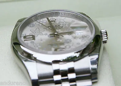 ROLEX MENS LADIES NEW DATEJUST WATCH 36mm SILVER FLORAL FLOWER DIAL STEEL