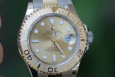 ROLEX MENS YACHTMASTER 16623 CHAMPAGNE GOLD DIAL BOX CARD