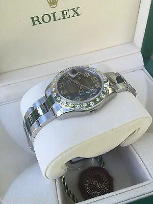 ROLEX MIDSIZE DATEJUST STEEL FLORAL DIAL CUSTOM SCATTERED DIAMOND BEZEL 178240