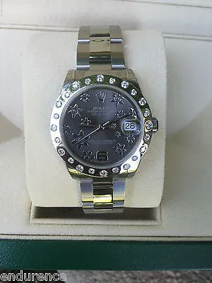 ROLEX MIDSIZE DATEJUST STEEL FLORAL DIAL CUSTOM SCATTERED DIAMOND BEZEL 178240