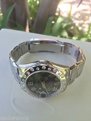 ROLEX MIDSIZE DATEJUST STEEL FLORAL DIAL CUSTOM SCATTERED DIAMOND BEZEL 178240