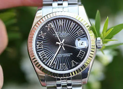 ROLEX MIDSIZE LADIES 31mm DATEJUST STAINLESS STEEL 18K WHITE GOLD BEZEL 178274