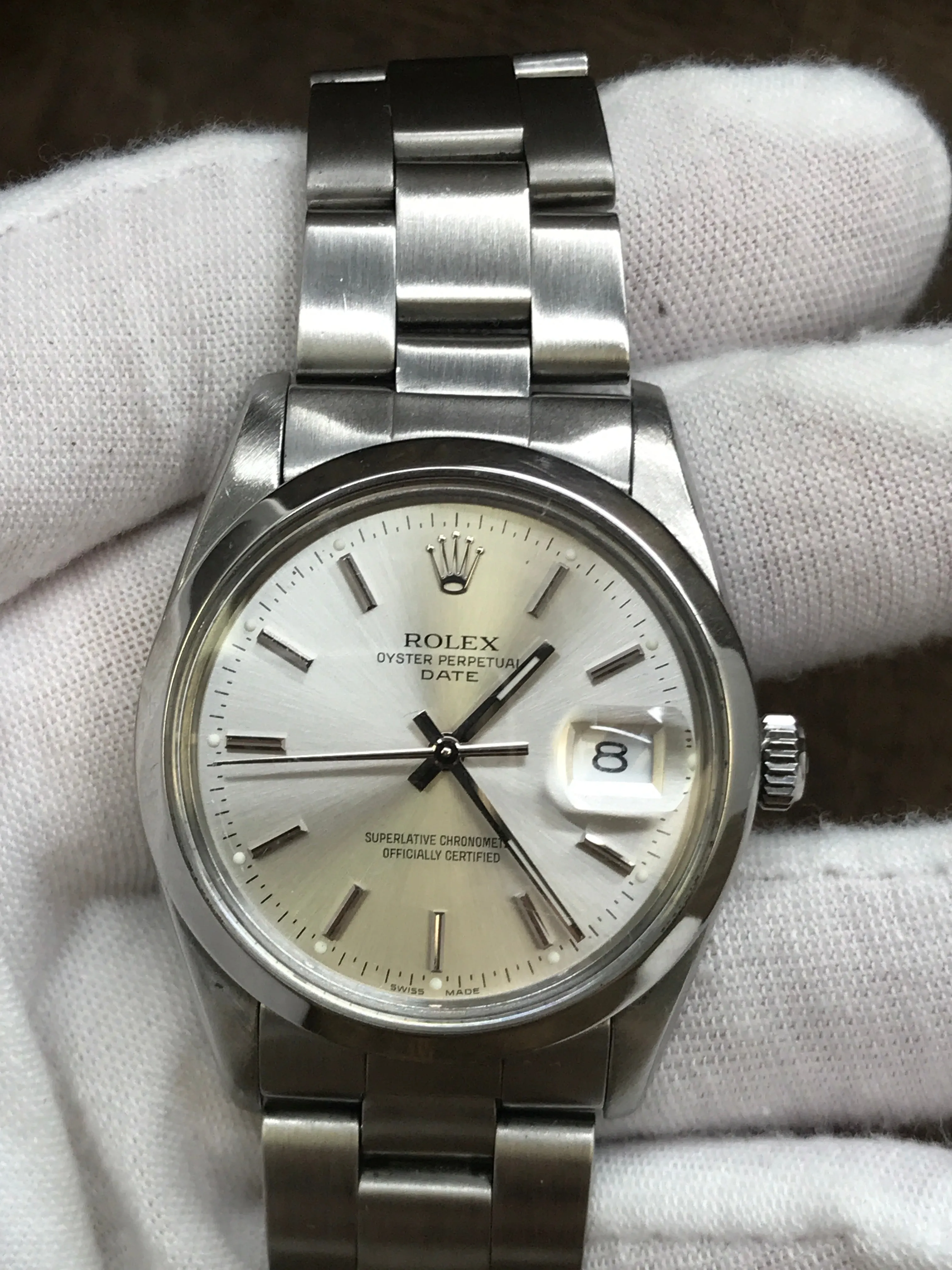 Rolex Oyster Perpetual Date 34mm 15000 Silver Dial Automatic Watch
