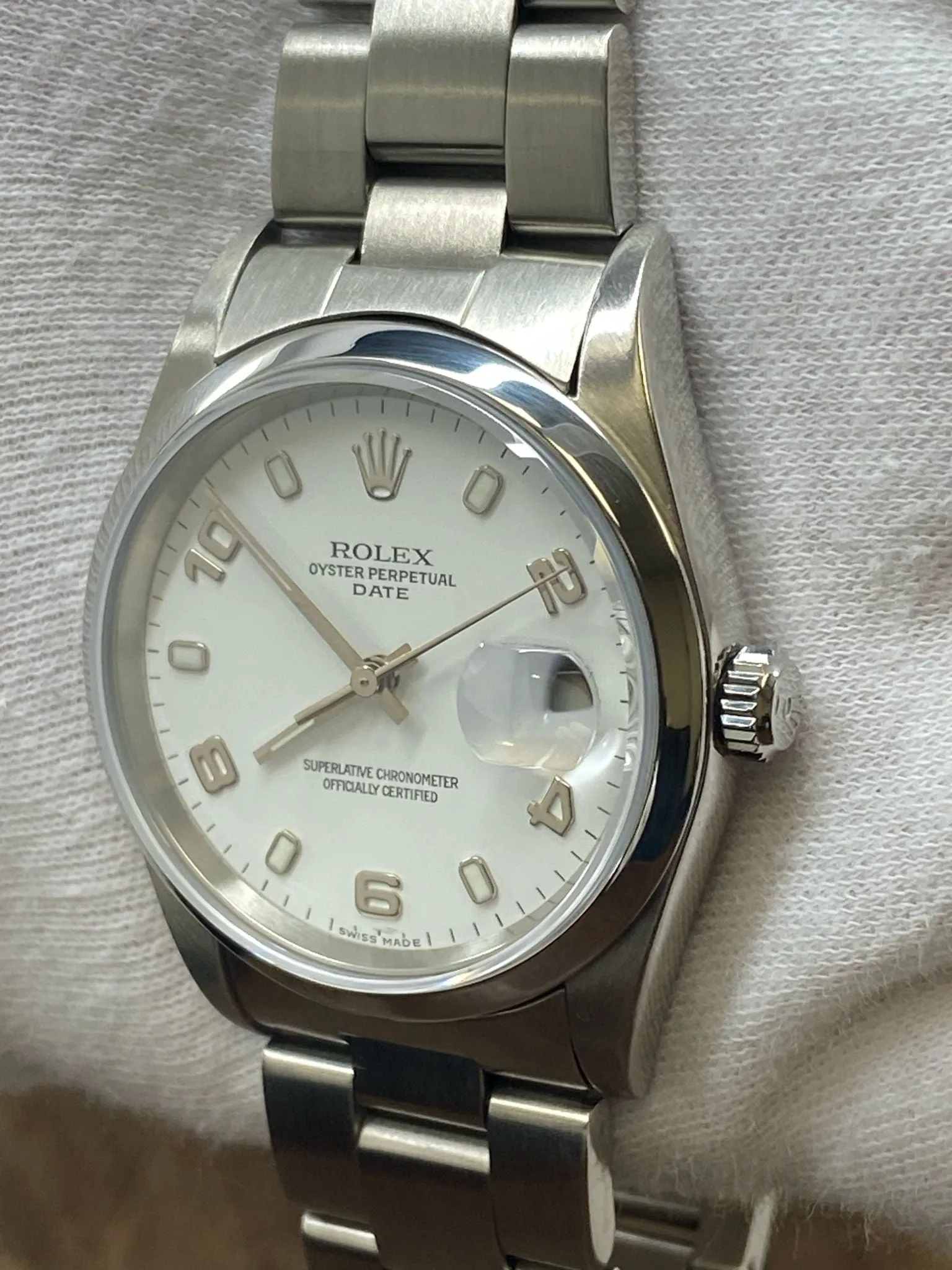 Rolex Oyster Perpetual Date 34mm 15200 White Dial Automatic Watch