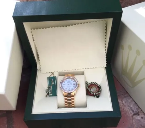 ROLEX PRESIDENT 18k YELLOW  GOLD BAND MIDSIZE 31mm WHITEGOLD DIAMOND BEZEL 68278
