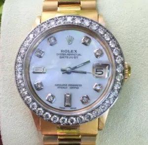 ROLEX PRESIDENT 18k YELLOW  GOLD BAND MIDSIZE 31mm WHITEGOLD DIAMOND BEZEL 68278