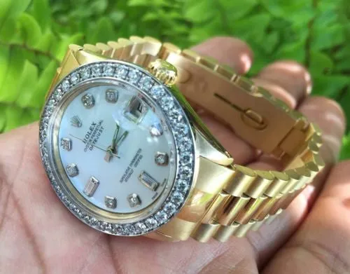 ROLEX PRESIDENT 18k YELLOW  GOLD BAND MIDSIZE 31mm WHITEGOLD DIAMOND BEZEL 68278
