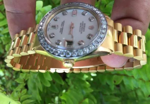 ROLEX PRESIDENT 18k YELLOW  GOLD BAND MIDSIZE 31mm WHITEGOLD DIAMOND BEZEL 68278
