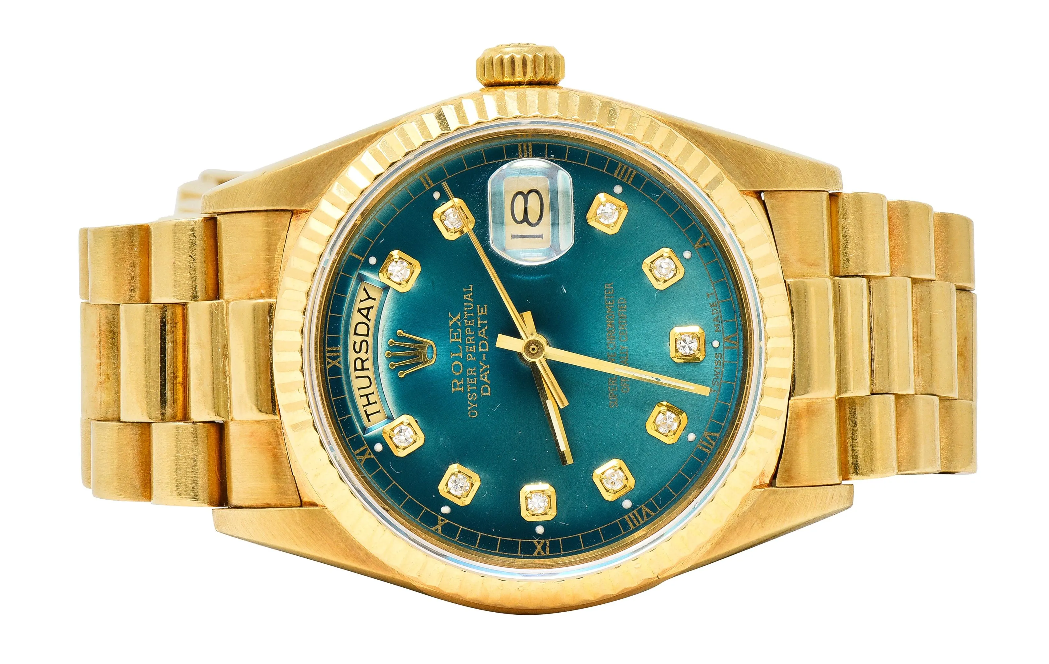 Rolex President Day-Date Vintage Men's Green Dial Diamond Unisex Watch 18038