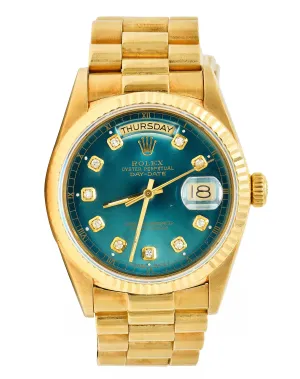 Rolex President Day-Date Vintage Men's Green Dial Diamond Unisex Watch 18038