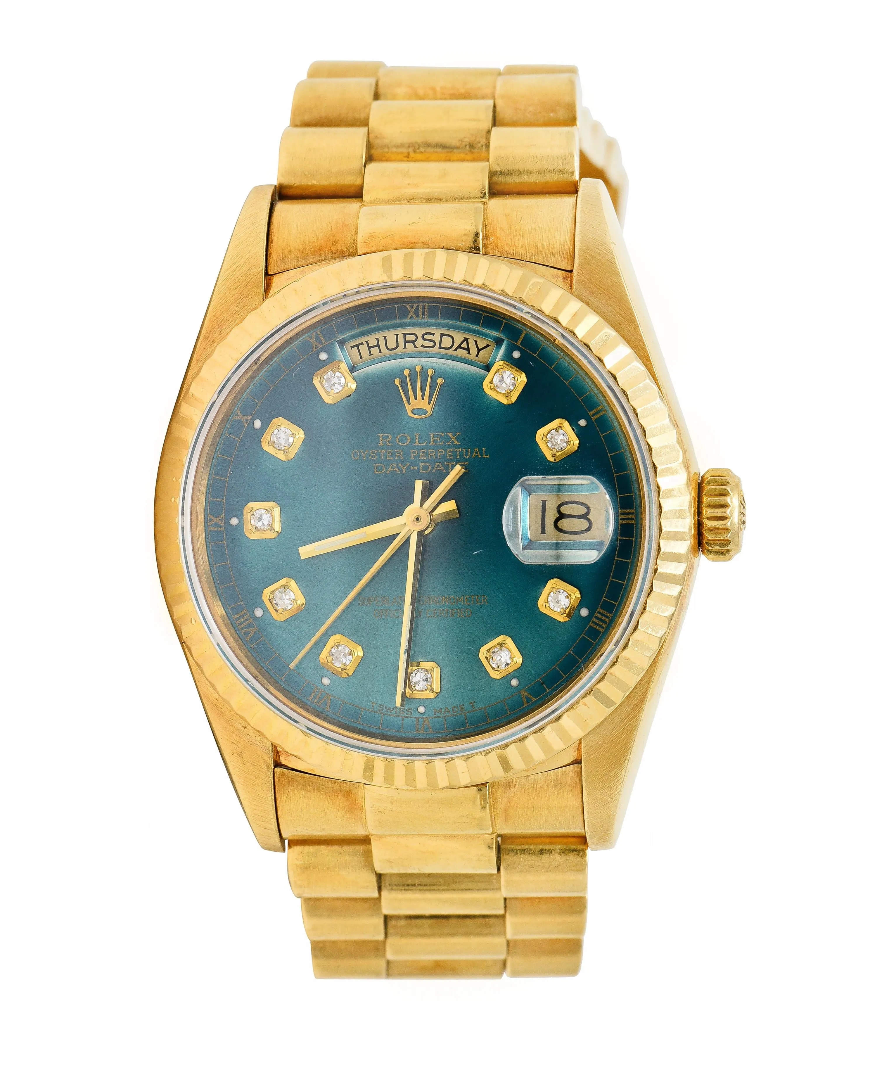 Rolex President Day-Date Vintage Men's Green Dial Diamond Unisex Watch 18038