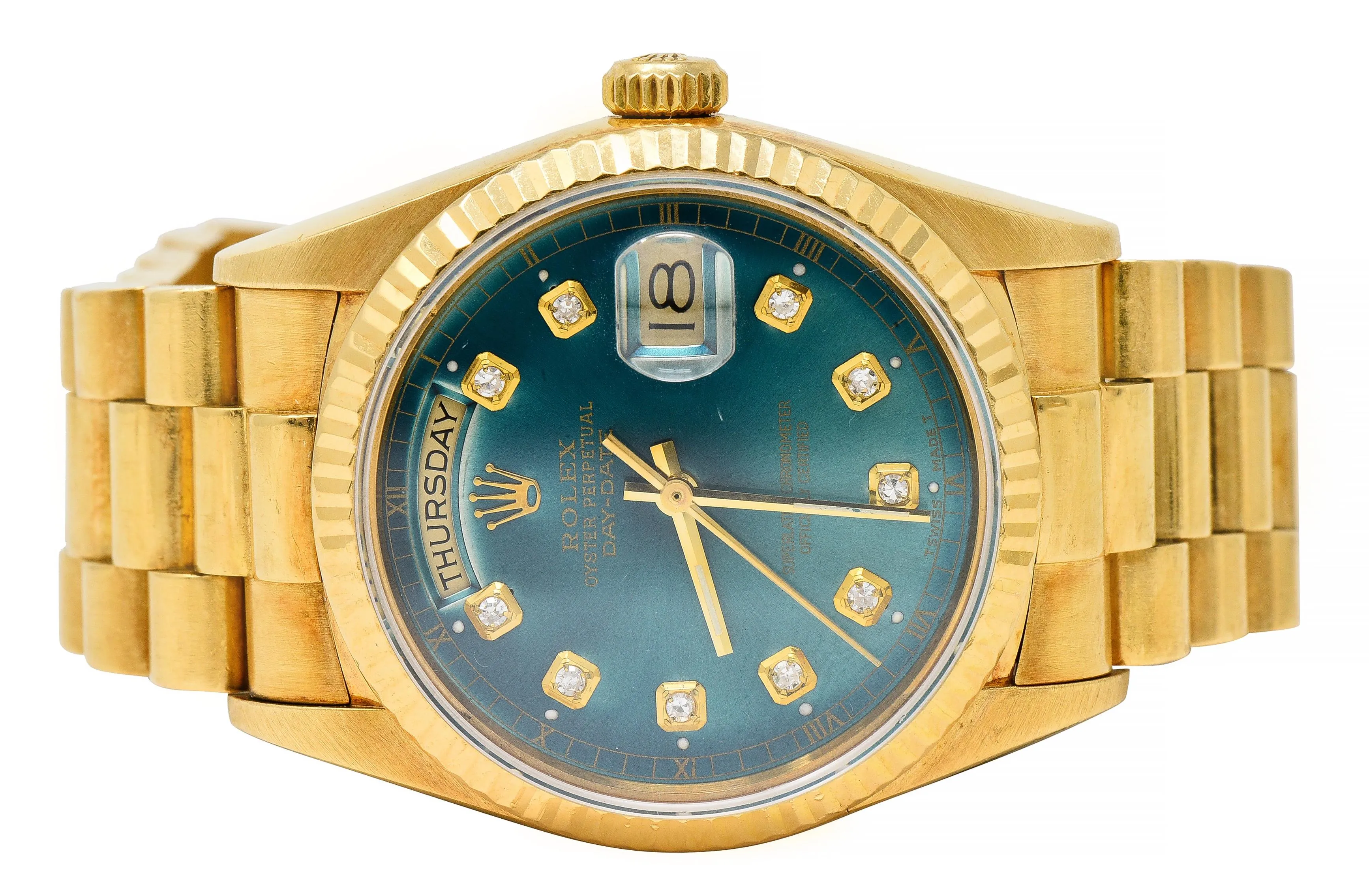 Rolex President Day-Date Vintage Men's Green Dial Diamond Unisex Watch 18038