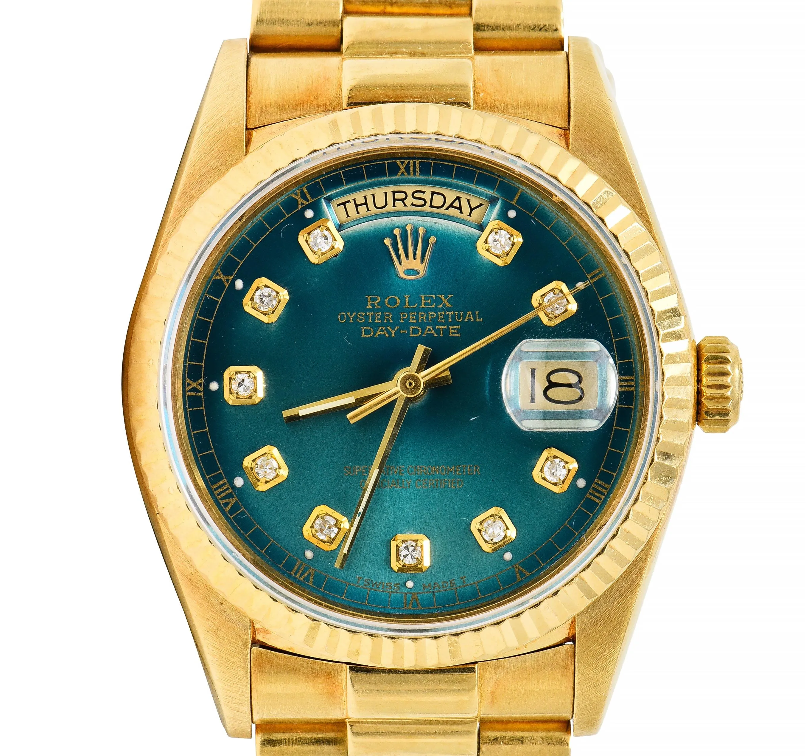 Rolex President Day-Date Vintage Men's Green Dial Diamond Unisex Watch 18038